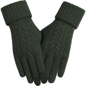 Women's Dark Green Touch Screen Elastic Knit Lined Stylish Winter Warm Gloves